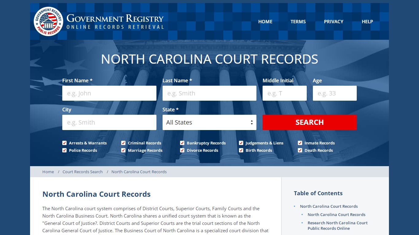 Online North Carolina Court Records - GovernmentRegistry.Org
